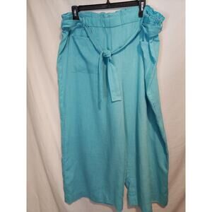 Ruby‎ Rd Paradise Palms Light Blue Linen Wide Leg Cropped Pants Wms XL NWT Beach